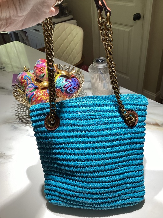 Kurt Geiger Turquoise Woven Chain-Handle Shoulder Bag NWOT - Picture 4 of 12